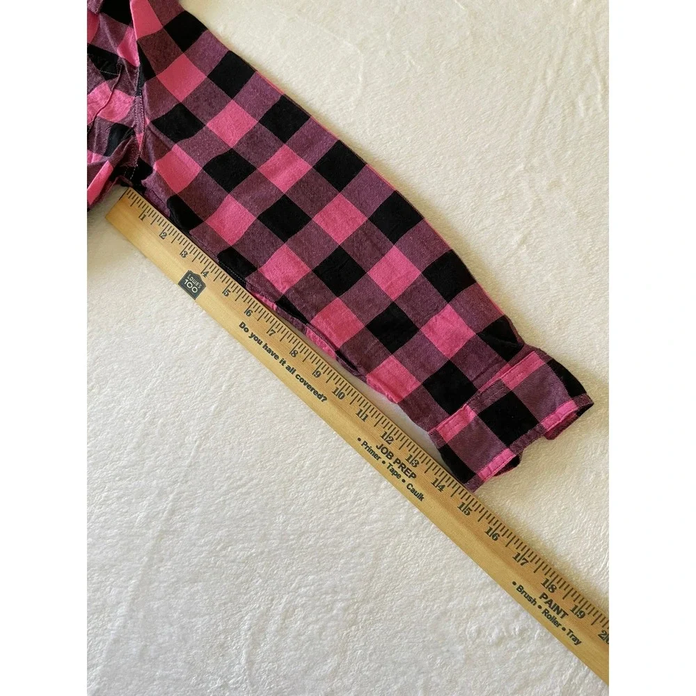 Justice Girls 14/16 Pink Black Buffalo Plaid Flannel Button Up Shirt Cotton